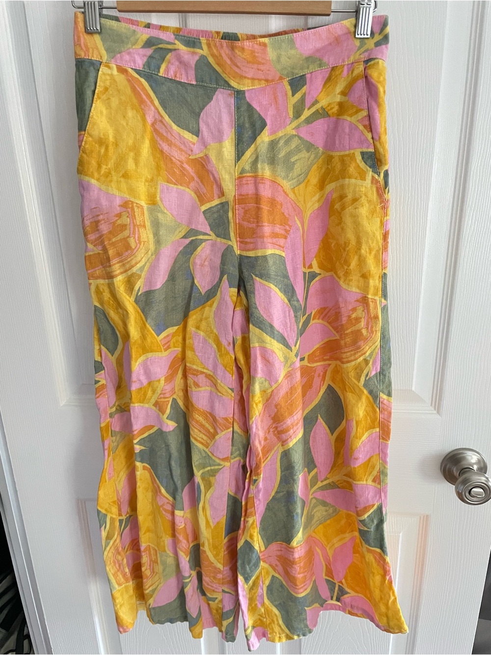 Women's Floral Linen Wide-Leg Pant Capri Size Small